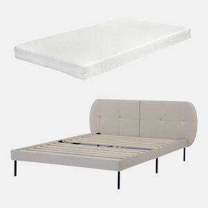 Cama estofada Porvoo com cabeceira de veludo e colchão 140x200cm - Bege en.casa