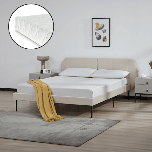 Cama estofada Porvoo com cabeceira de veludo e colchão 140x200cm - Bege en.casa
