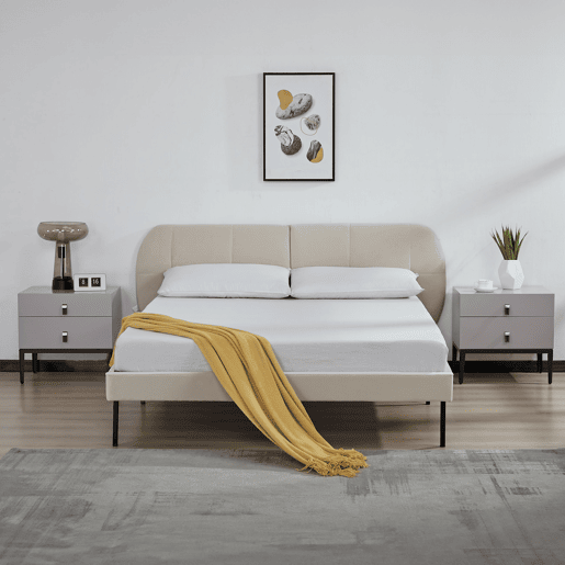 Cama estofada Porvoo com cabeceira de veludo e colchão 140x200cm - Bege en.casa