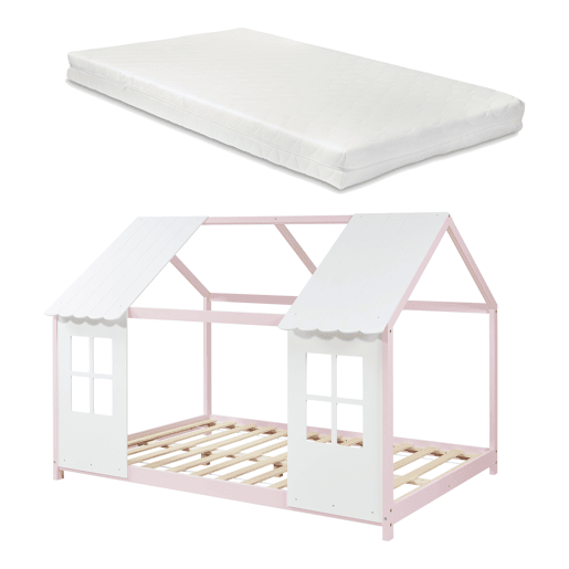 Cama de criança Tostedt com colchão 140x200 cm - RosaBranco en.casa