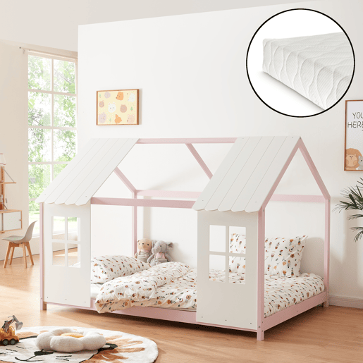 Cama de criança Tostedt com colchão 140x200 cm - RosaBranco en.casa