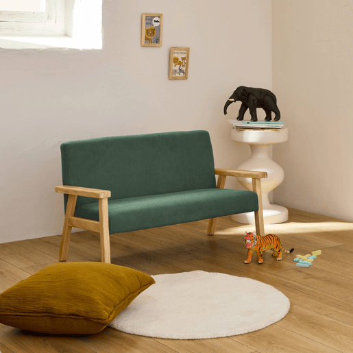 Banco para crianças, veludo cotelê e madeira hevea de 2 lugares, Isak kids, Caqui, 84x43.5x50 cm Banco para crianças, veludo cotelê e madeira hevea de 2 lugares, Isak kids, Caqui, 84x43.5x50 cm