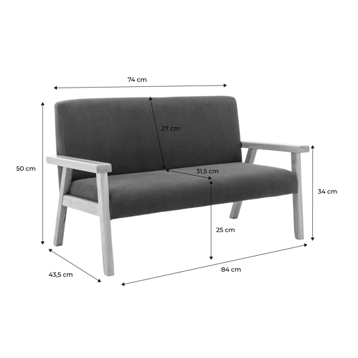 Banco para crianças, veludo cotelê e madeira hevea de 2 lugares, Isak kids, Caqui, 84x43.5x50 cm Banco para crianças, veludo cotelê e madeira hevea de 2 lugares, Isak kids, Caqui, 84x43.5x50 cm