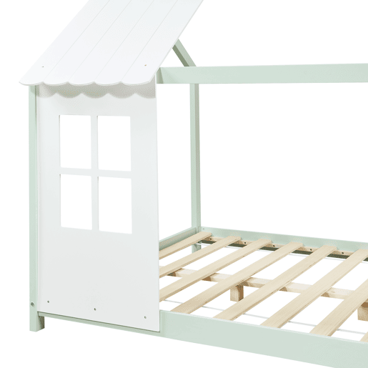 Cama de criança Tostedt em forma de casinha 140x200 cm - Verde mentabranco en.casa