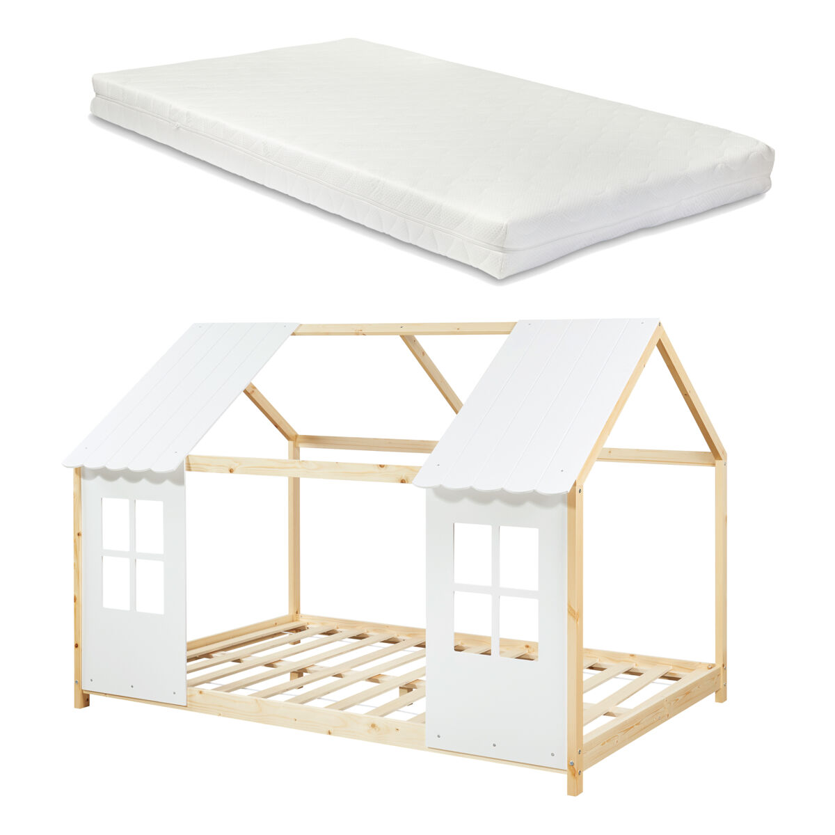Cama para niños tostedt con colchón 140x200 cm - madera/blanco [en.casa]