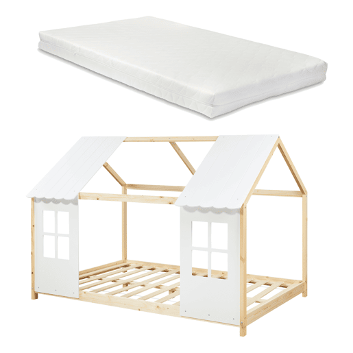 Cama de criança Tostedt com colchão 140x200 cm - MadeiraBranco en.casa