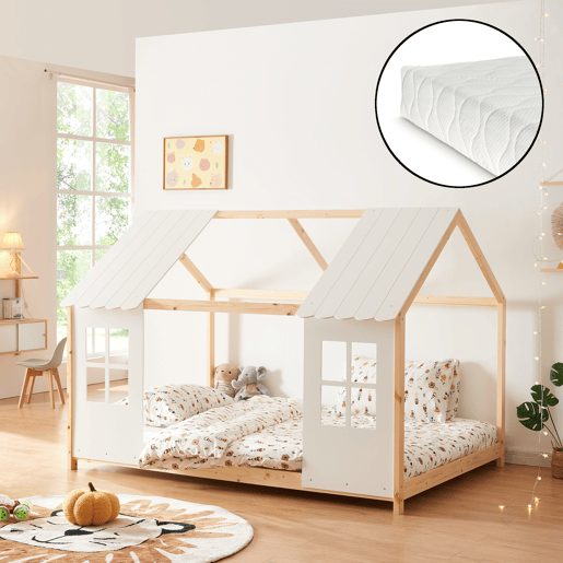 Cama de criança Tostedt com colchão 140x200 cm - MadeiraBranco en.casa