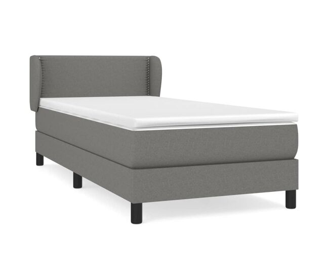 Cama box spring con colchón tela gris oscuro 100x200 cm liso con clavos