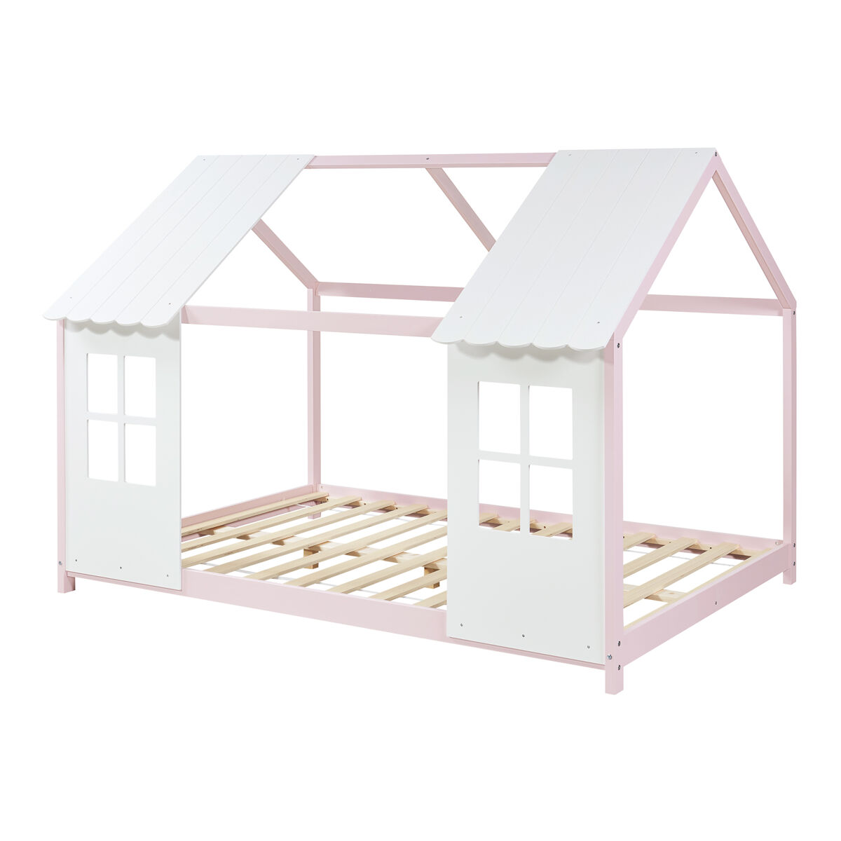 Cama para niños tostedt en forma de casita 140x200 cm - rosa/blanco [en.casa]