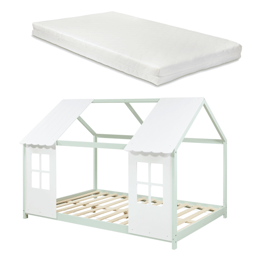 Cama de criança Tostedt com colchão 140x200 cm - Verde mentabranco en.casa