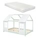 Cama para niños Tostedt en forma de casa con ventanas y colchón 207x147 Cama para niños Tostedt en forma de casa con ventanas y colchón 207x147 Blanco/ Gris
