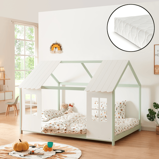 Cama de criança Tostedt com colchão 140x200 cm - Verde mentabranco en.casa