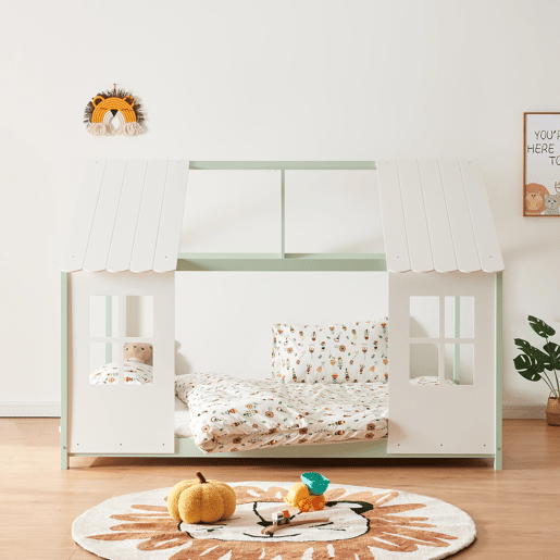 Cama de criança Tostedt com colchão 140x200 cm - Verde mentabranco en.casa