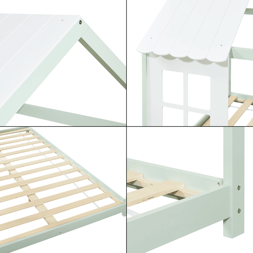 Cama de criança Tostedt com colchão 140x200 cm - Verde mentabranco en.casa