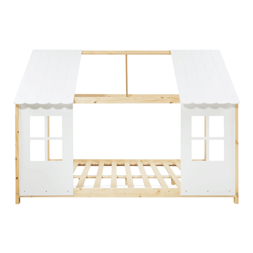 Cama de criança Tostedt em forma de casinha 120x200 cm - Efeito madeirabranco en.casa