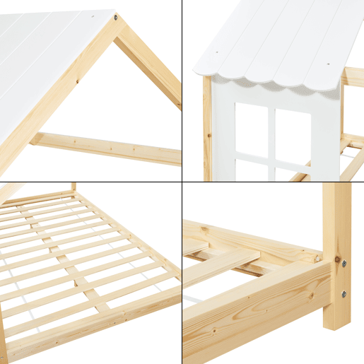 Cama de criança Tostedt em forma de casinha 120x200 cm - Efeito madeirabranco en.casa