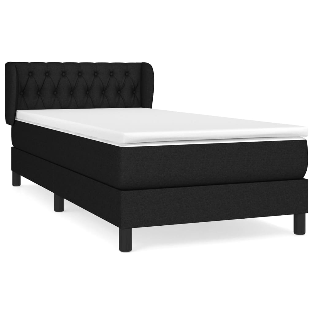 Cama box spring con colchón tela negro 90x200 cm diseño de botones