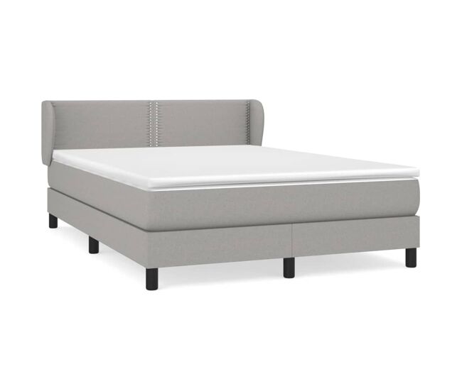 Cama box spring con colchón tela gris claro 140x190 cm liso con clavos