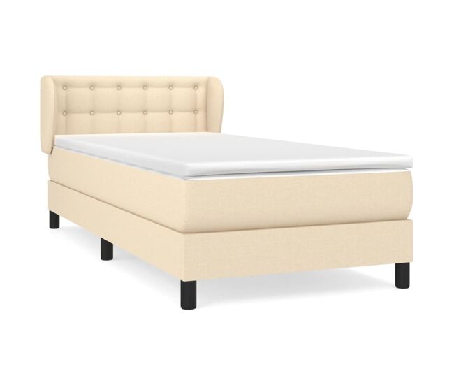 Cama box spring con colchón tela color crema 100x200 cm botones