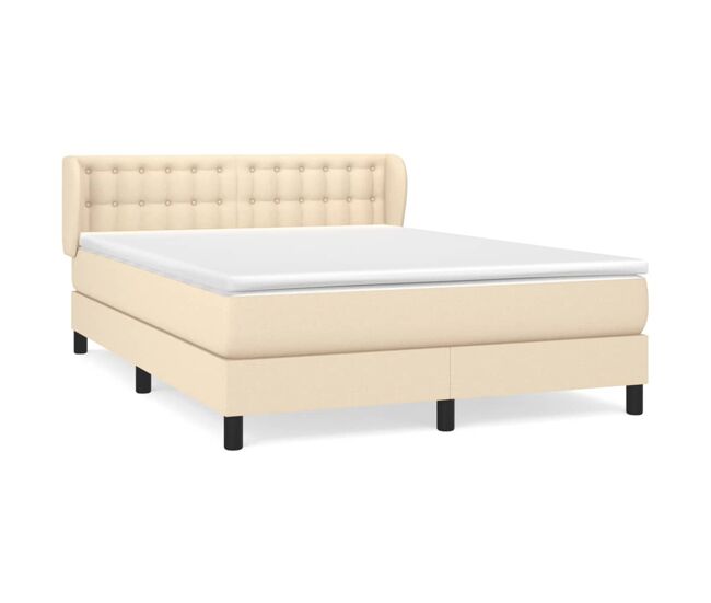 Cama box spring con colchón tela color crema 140x190 cm botones