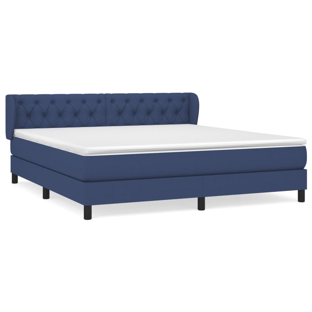 Cama box spring con colchón tela azul 160x200 cm diseño de botones
