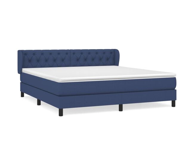 Cama box spring con colchón tela azul 160x200 cm diseño de botones