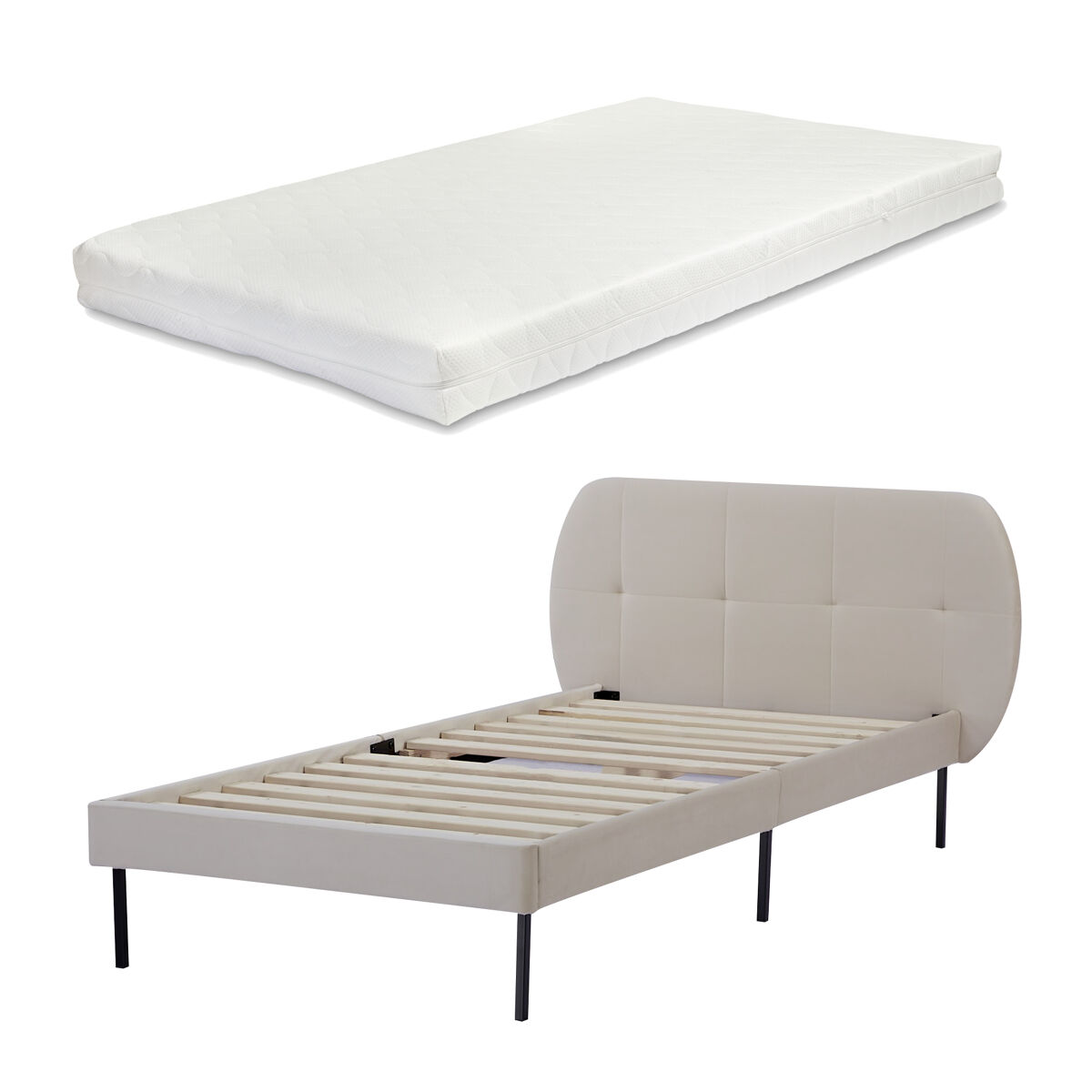 Cama tapizada Porvoo con cabecero somier terciopelo con colchón 207x124