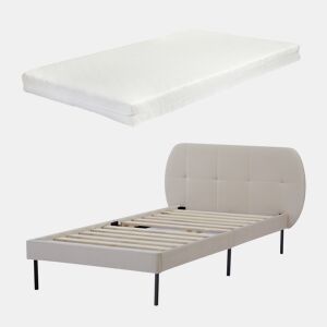 Cama estofada Porvoo com cabeceira de veludo com colchão 90x200cm - Bege en.casa