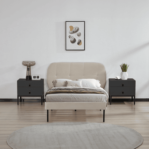 Cama estofada Porvoo com cabeceira de veludo com colchão 90x200cm - Bege en.casa