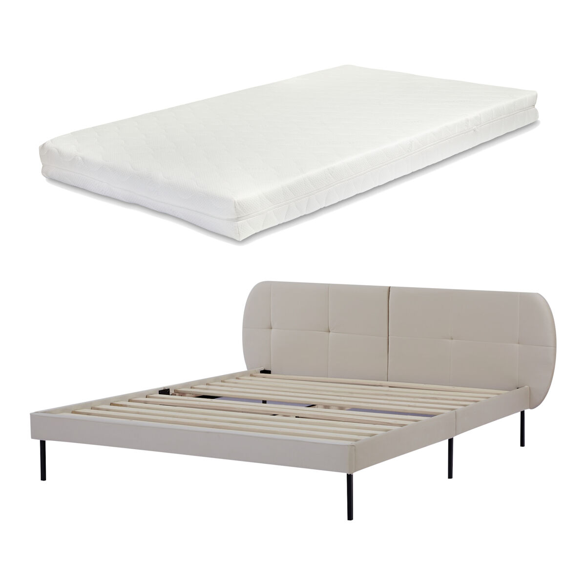 Cama tapizada Porvoo con cabecero somier terciopelo con colchón 207x194