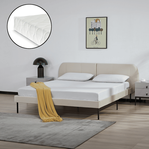 Cama estofada Porvoo com cabeceira de veludo com colchão 160x200cm - Bege en.casa