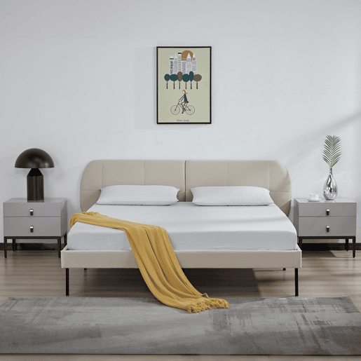 Cama estofada Porvoo com cabeceira de veludo com colchão 160x200cm - Bege en.casa