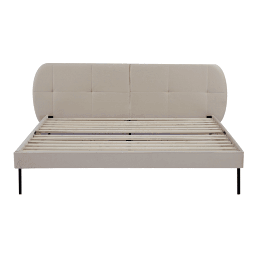 Cama estofada Porvoo com cabeceira de veludo com colchão 160x200cm - Bege en.casa