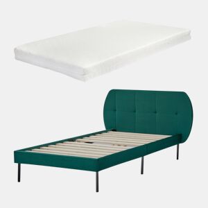 Cama estofada Porvoo com cabeceira de veludo com colchão 90x200cm - Verde escuro en.casa