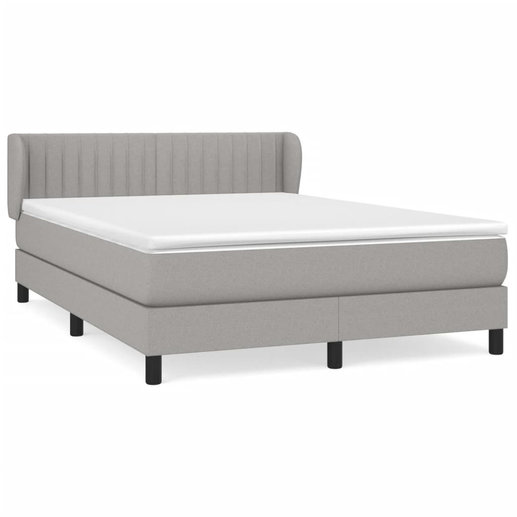 Cama box spring con colchón tela gris claro 140x200 cm rayas verticales