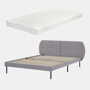 Cama estofada Porvoo com cabeceira têxtil e colchão 140x200cm - Cinzento en.casa