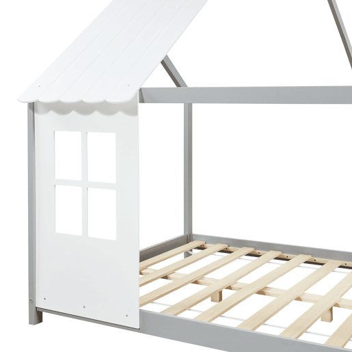 Cama de criança Tostedt em forma de casinha 140x200 cm - CinzentoBranco en.casa