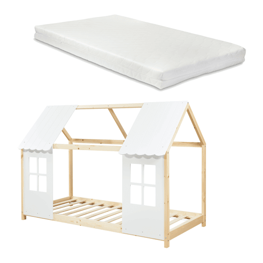 Cama de criança Tostedt com colchão 90x200 cm - MadeiraBranco en.casa