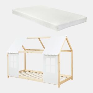 Cama de criança Tostedt com colchão 90x200 cm - MadeiraBranco en.casa