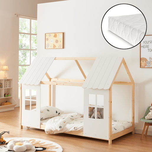 Cama de criança Tostedt com colchão 90x200 cm - MadeiraBranco en.casa