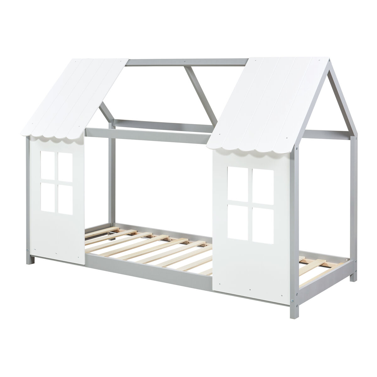 Cama para niños Tostedt en forma de casa con ventanas pino 207x97