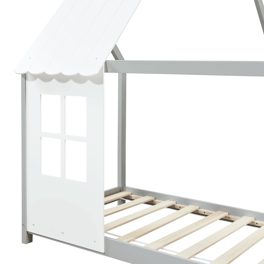 Cama de criança Tostedt em forma de casinha 90x200 cm - CinzentoBranco en.casa