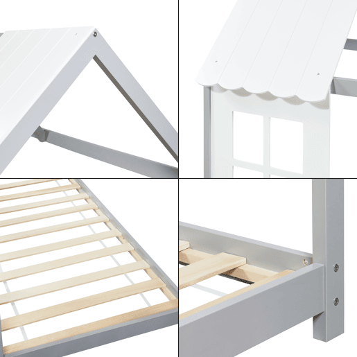 Cama de criança Tostedt em forma de casinha 90x200 cm - CinzentoBranco en.casa