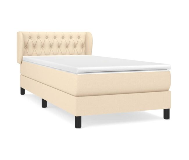 Cama box spring con colchón tela color crema 90x200 cm diseño de botones