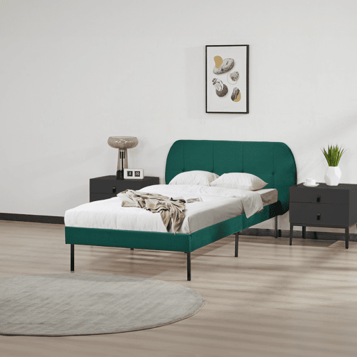 Cama estofada Porvoo com cabeceira de veludo 90x200cm - Verde escuro en.casa