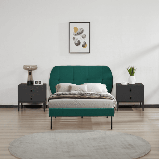 Cama estofada Porvoo com cabeceira de veludo 90x200cm - Verde escuro en.casa
