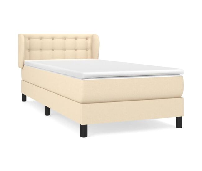Cama box spring con colchón tela color crema 90x200 cm botones