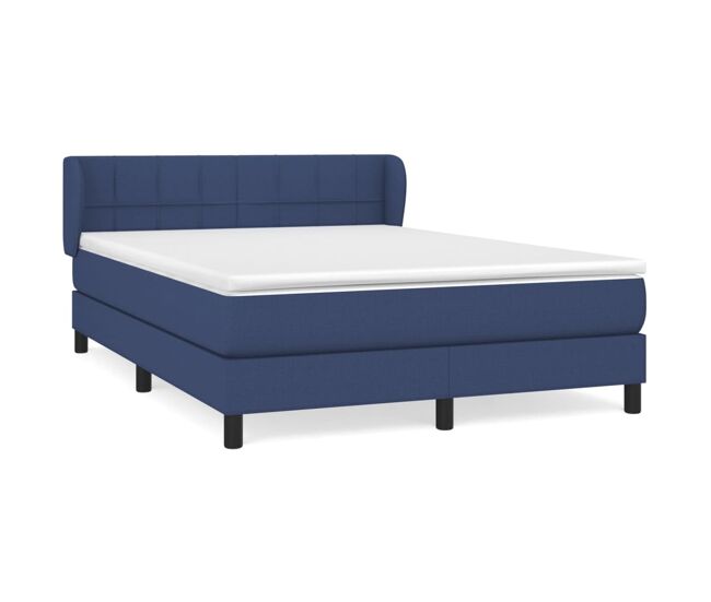Cama box spring con colchón tela azul 140x200 cm bloques con cuadros
