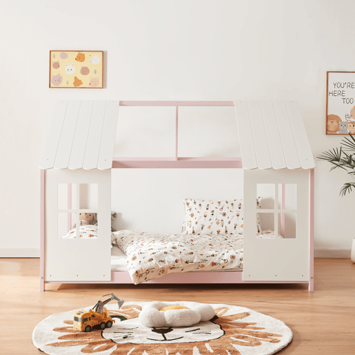 Cama de criança Tostedt em forma de casinha 120x200 cm - RosaBranco en.casa
