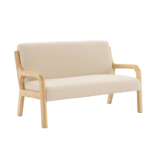 Banco de criança, madeira e tecido boucle, 2 lugares, Lorens kids, Beige, 45x81x50 cm